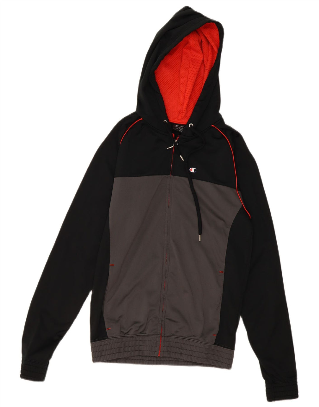 CHAMPION Mens Zip Hoodie Sweater Small Grey Colourblock Polyester