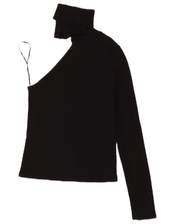 Zara Damen Crop One Shoulder Top UK 8 Small Schwarze Viskose