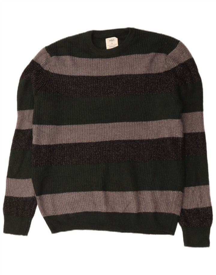 Marks & Spencer Herren-Pullover mit Rundhalsausschnitt, mittelgrün gestreift