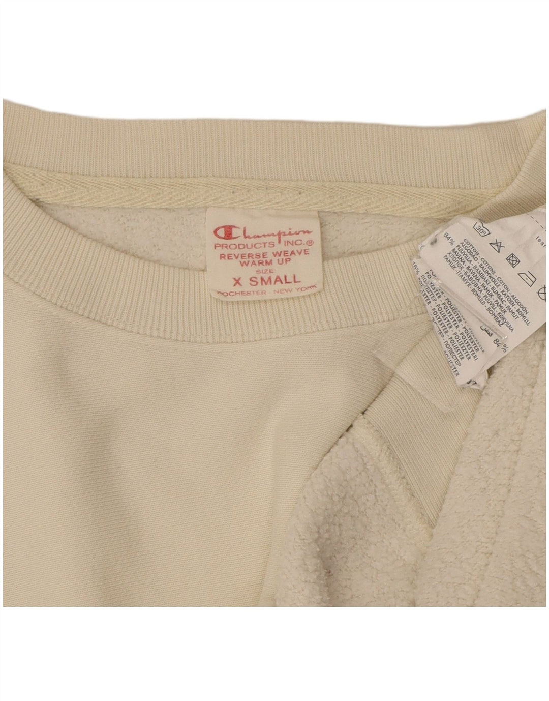 CHAMPION Mens Reverse Weave Sweatshirt Jumper XS Off White Cotton