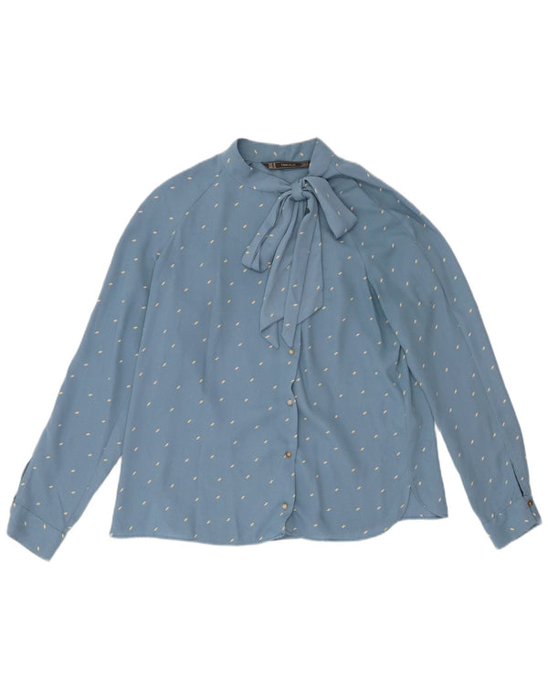Zara Damen-Hemdbluse „Trafaluc Front Tie“ UK 14 Mittelblau gepunktet