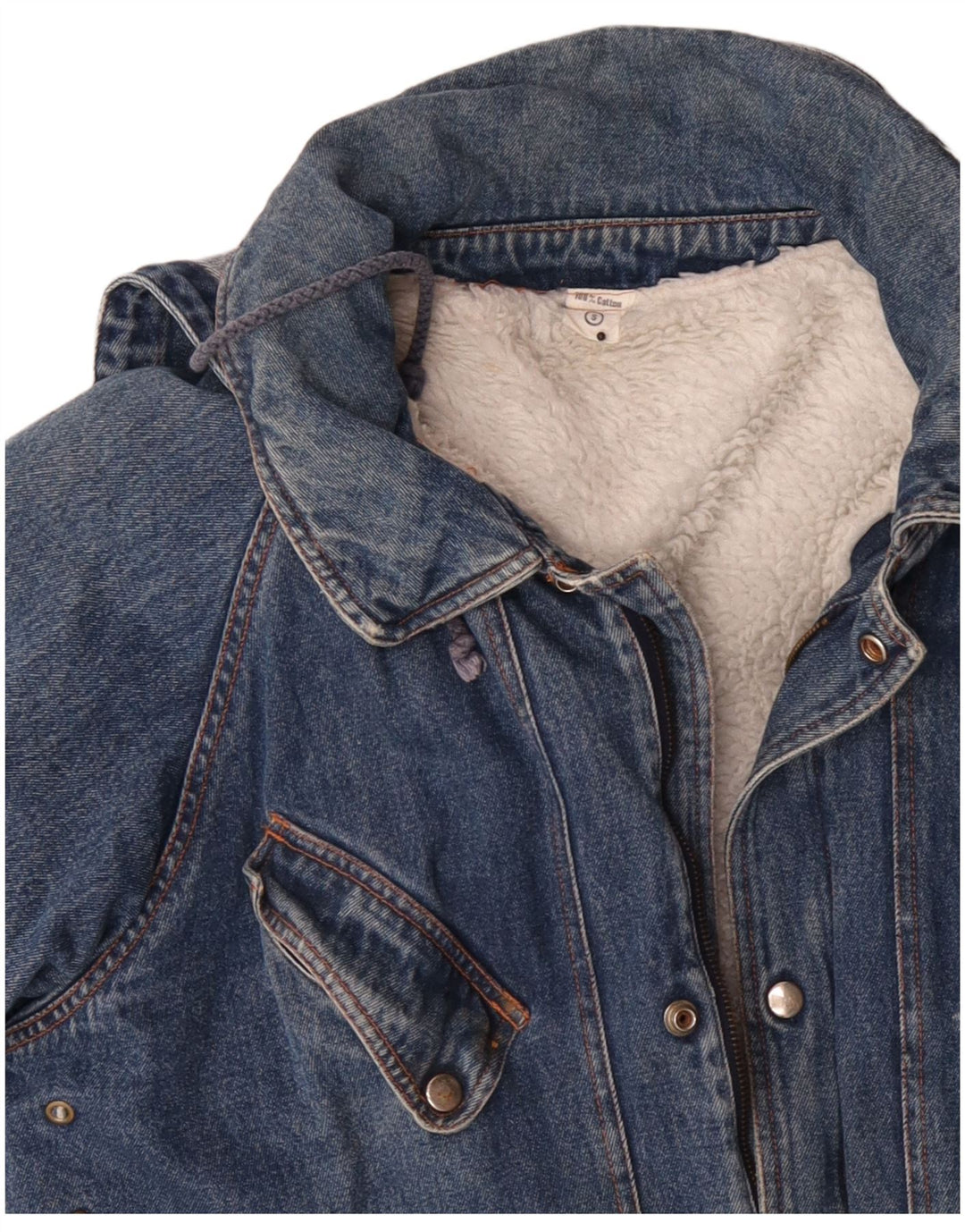 VINTAGE Herren-Overall-Denim-Sherpa-Jacke mit Kapuze, UK 36, kleine blaue Baumwolle