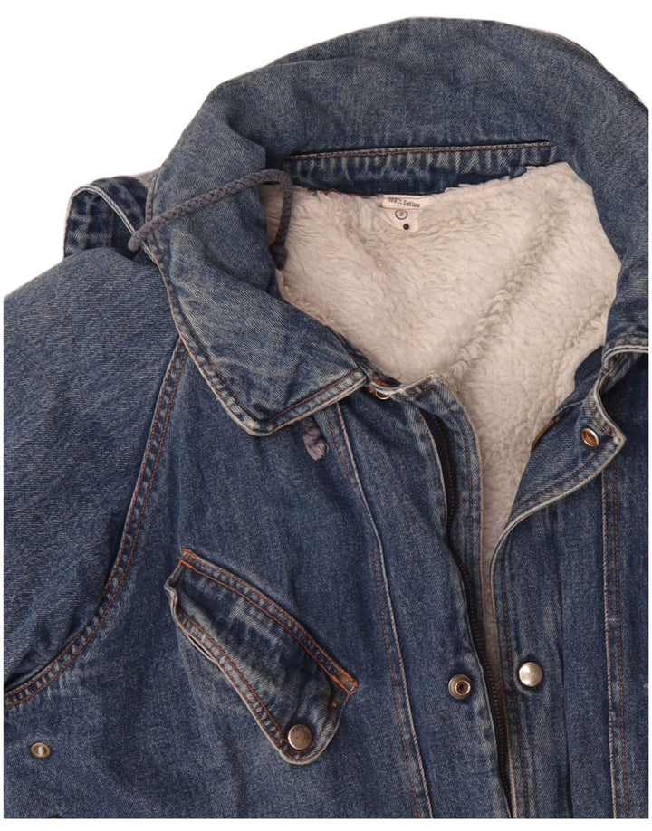 VINTAGE Herren-Overall-Denim-Sherpa-Jacke mit Kapuze, UK 36, kleine blaue Baumwolle
