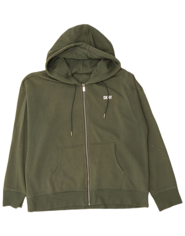 Dkny Womens Zip Hoodie Pullover UK 18 XL Grüne Baumwolle