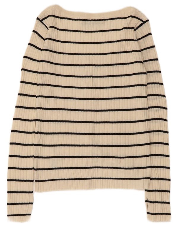 Zara Damen-Cardigan-Pullover, Gr. 8, klein, beige, gestreift, Acryl