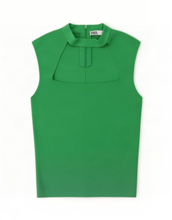 Zara Damen Crop Ärmelloses Blusenoberteil UK 10 Small Grüne Viskose