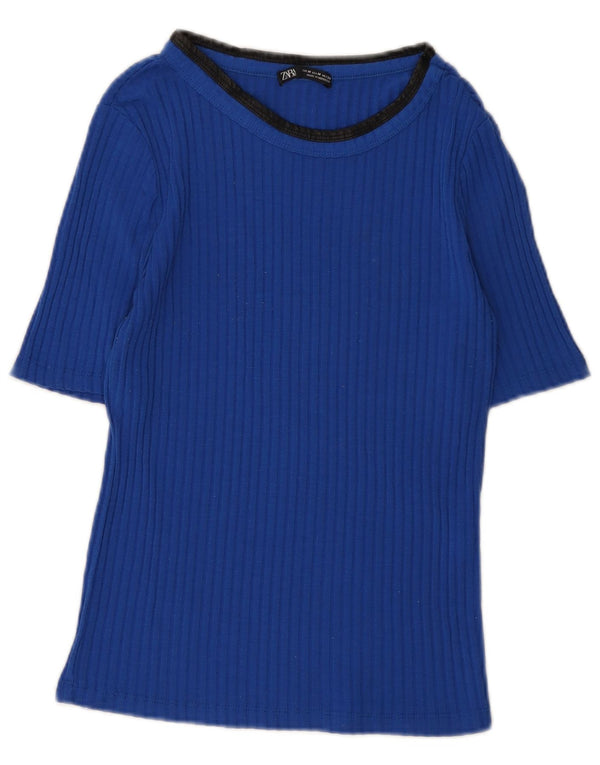 Zara Damen T-Shirt Top UK 12 Mittelblau