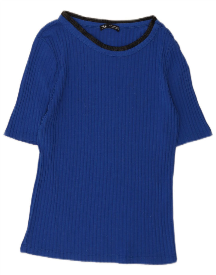 Zara Damen T-Shirt Top UK 12 Mittelblau