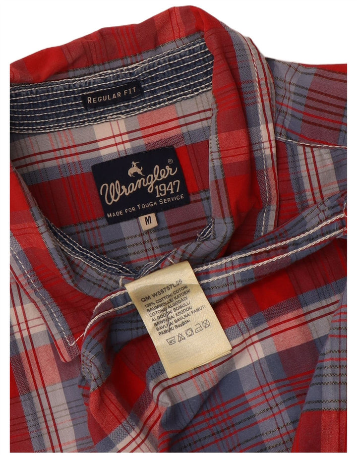 Wrangler Herren-Kurzarmhemd mit normaler Passform, mittelblau karierte Baumwolle