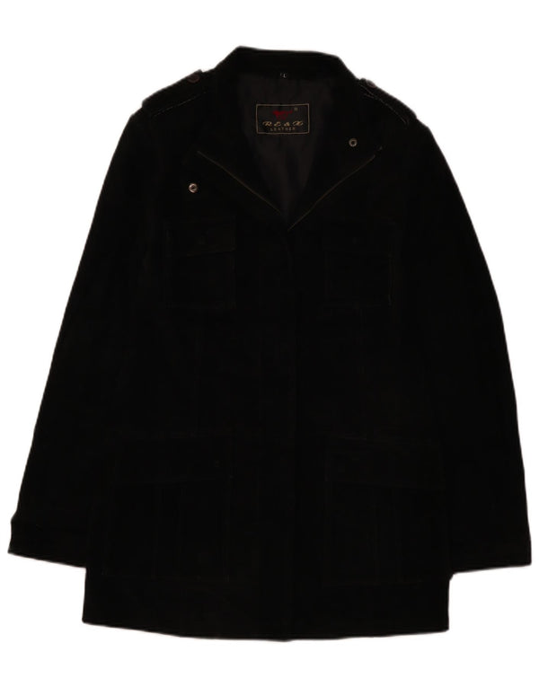 Vintage Damen Militär Wildleder Windjacke UK 16 Großes schwarzes Leder