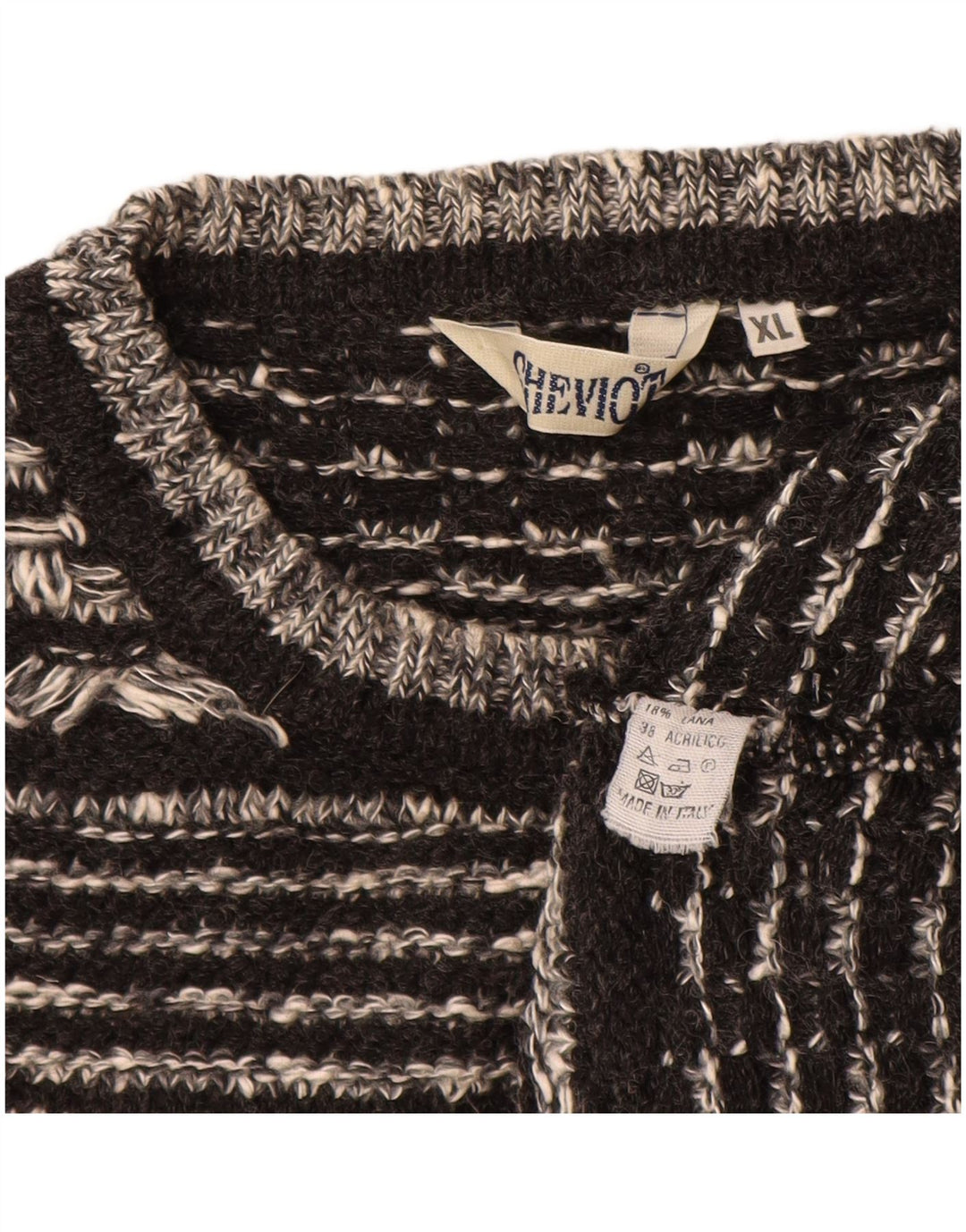 VINTAGE Herren-Pullover mit Rundhalsausschnitt, XL, schwarze, geometrische Wolle