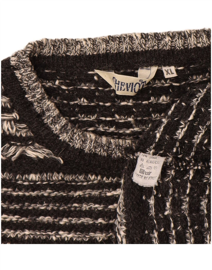 VINTAGE Herren-Pullover mit Rundhalsausschnitt, XL, schwarze, geometrische Wolle