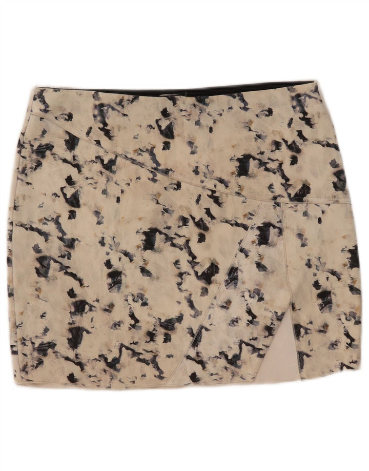 Zara Damen-Minirock mit abstraktem Muster, Größe L, W30, Beige