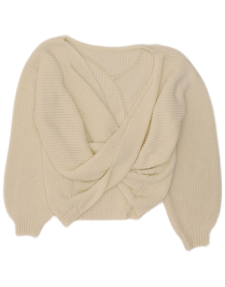 Vintage Damen Übergroßer Pullover mit U-Boot-Ausschnitt, UK 14, Mittelweiß