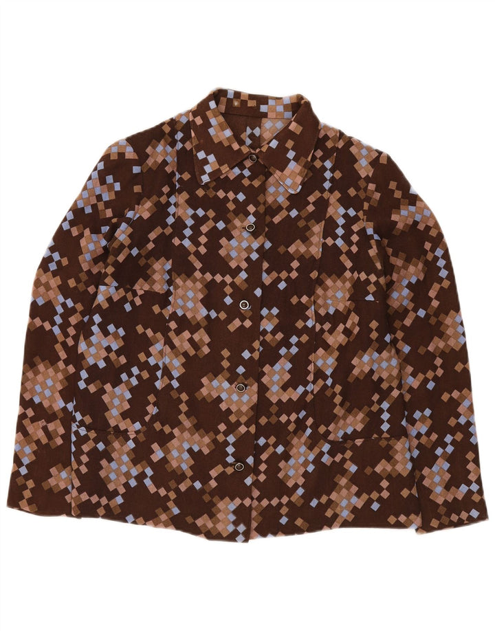 VINTAGE Damen Bomberjacke UK 12 Mittelbraun Geometrisch