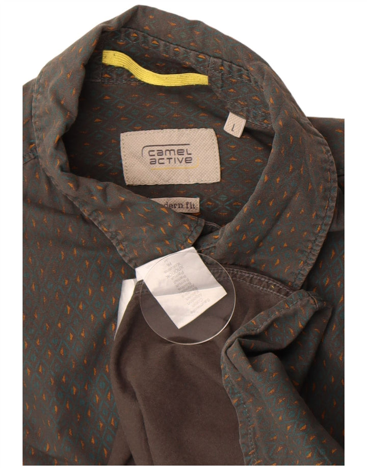 Camel Active Herren-Hemd mit moderner Passform, große graue geometrische Baumwolle