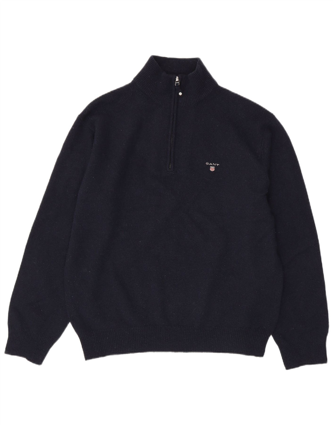 GANT Herren-Pullover mit Reißverschluss am Hals, XL, marineblaue Lammwolle