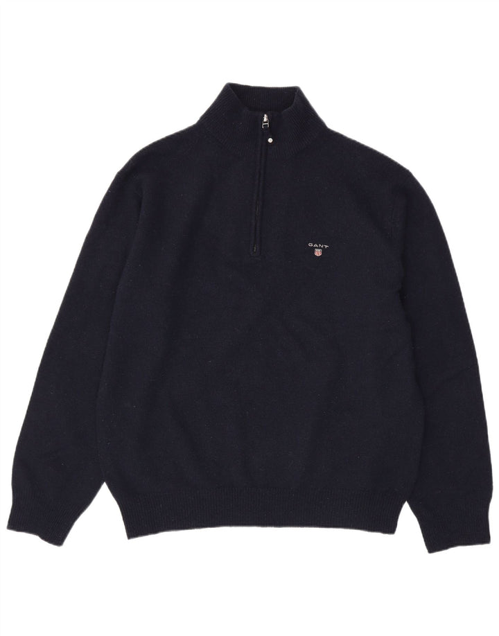 GANT Herren-Pullover mit Reißverschluss am Hals, XL, marineblaue Lammwolle