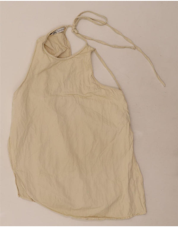Zara Damen Neckholder-Top UK 10 Small Off White Viscose