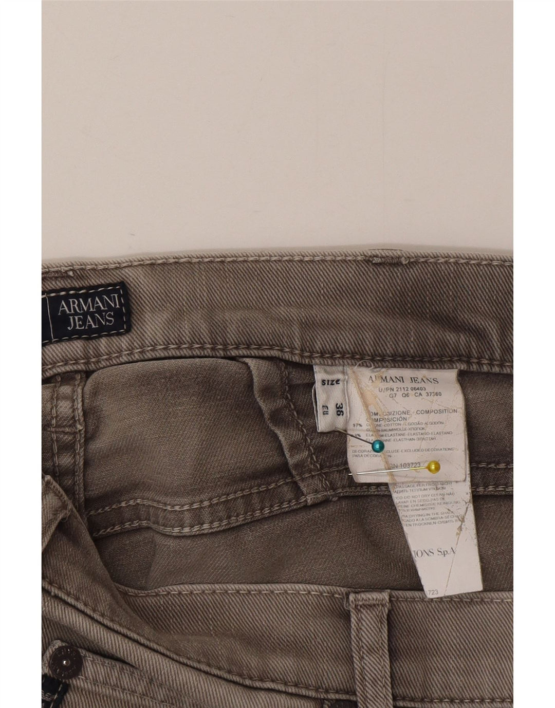 Armani Herren Straight Jeans W36 L35 Graue Baumwolle