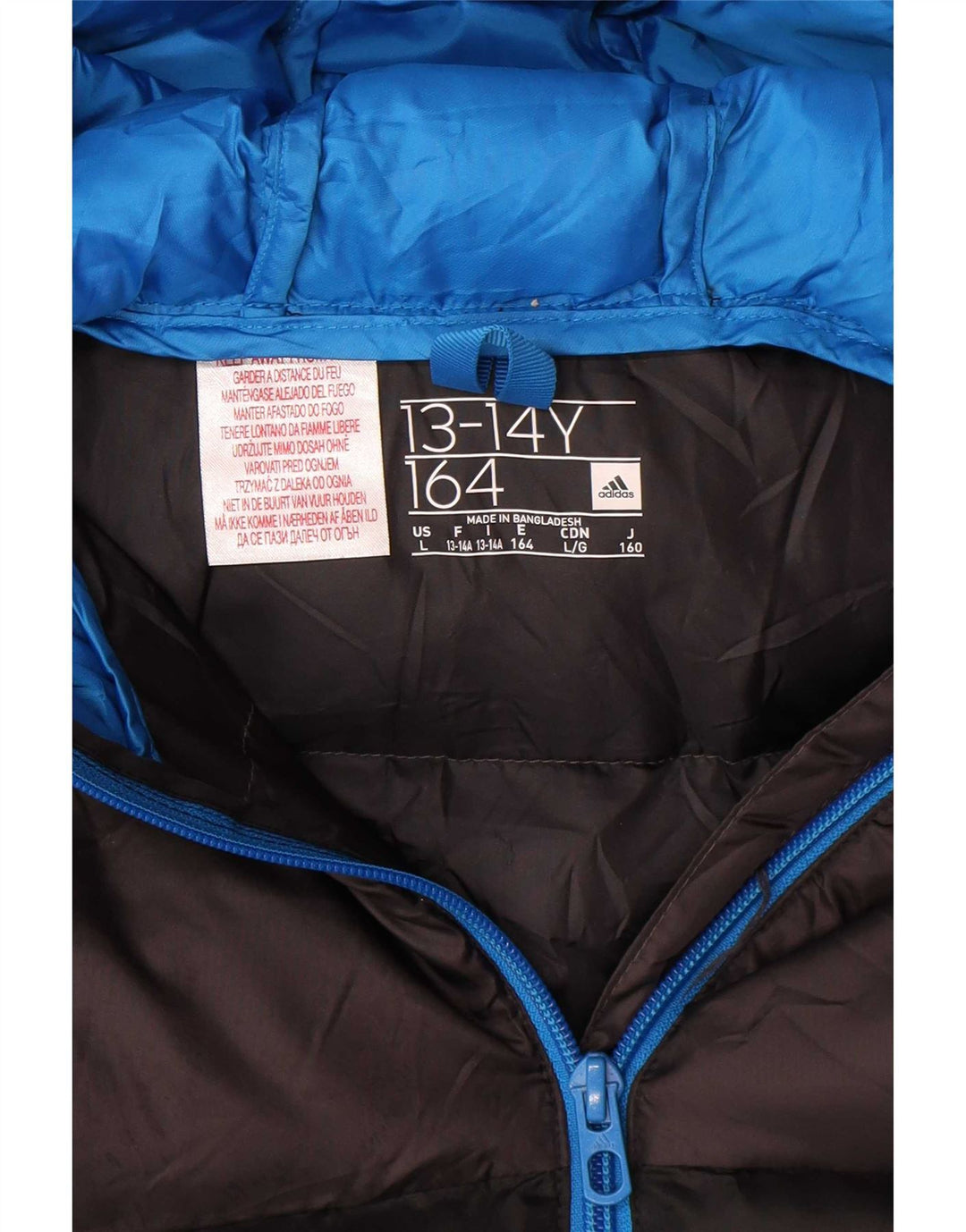 Adidas Wattierte Jacke mit Kapuze für Jungen, 13–14 Jahre, schwarzes Colourblock-Polyester
