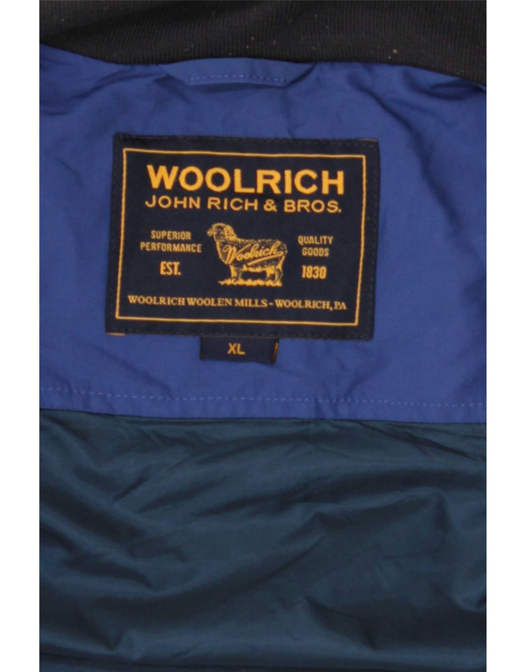 Woolrich Herren-Windbreaker-Jacke UK 42 XL, blaues Colourblock-Polyamid