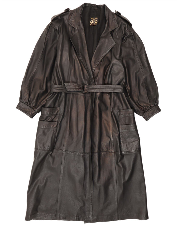 Vintage Damen Militärledermantel UK 14 Medium Schwarz