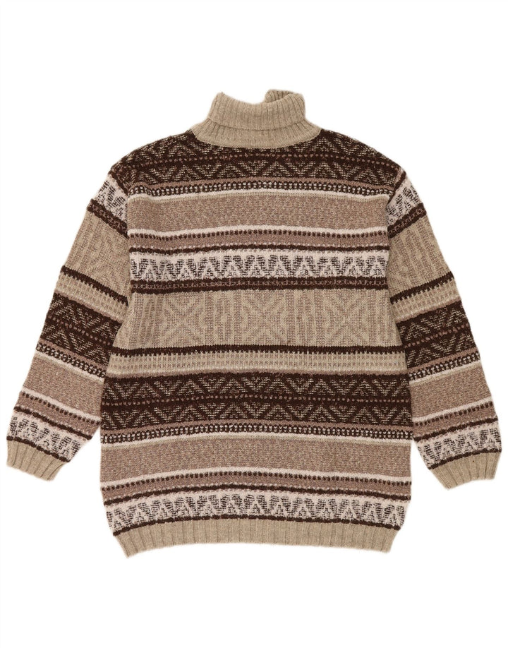 Vintage Herren Rollkragenpullover mittelbraune geometrische Wolle