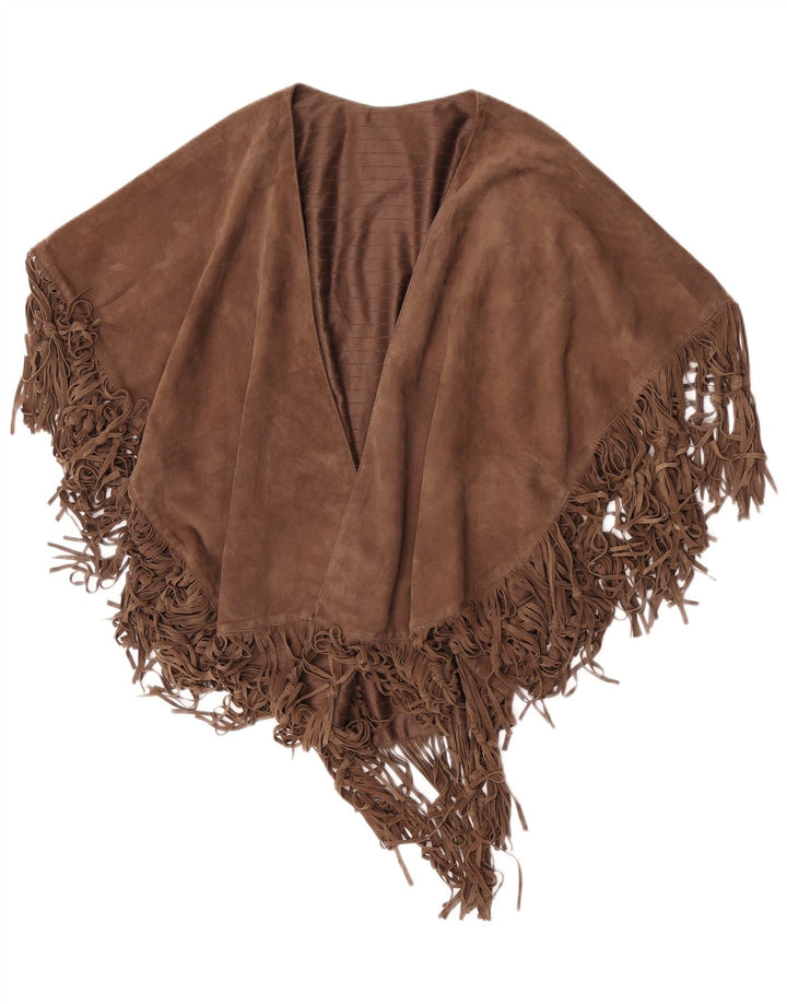 Vintage Damen Wildleder Cape Mantel Einheitsgröße Braun