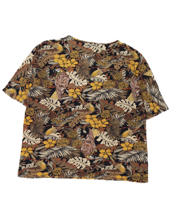 Vintage Damen Hawaii T-Shirt Top UK 14 Mittelbraun geblümt