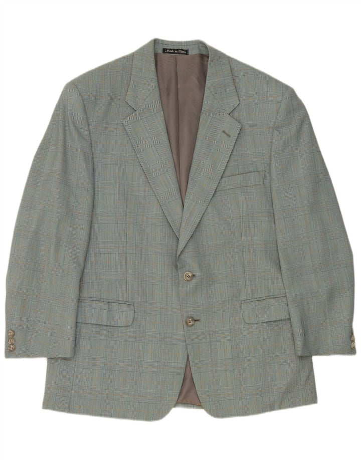 Vintage Herren-Blazer mit 2 Knöpfen, IT 50, große blaue Karo-Schurwolle