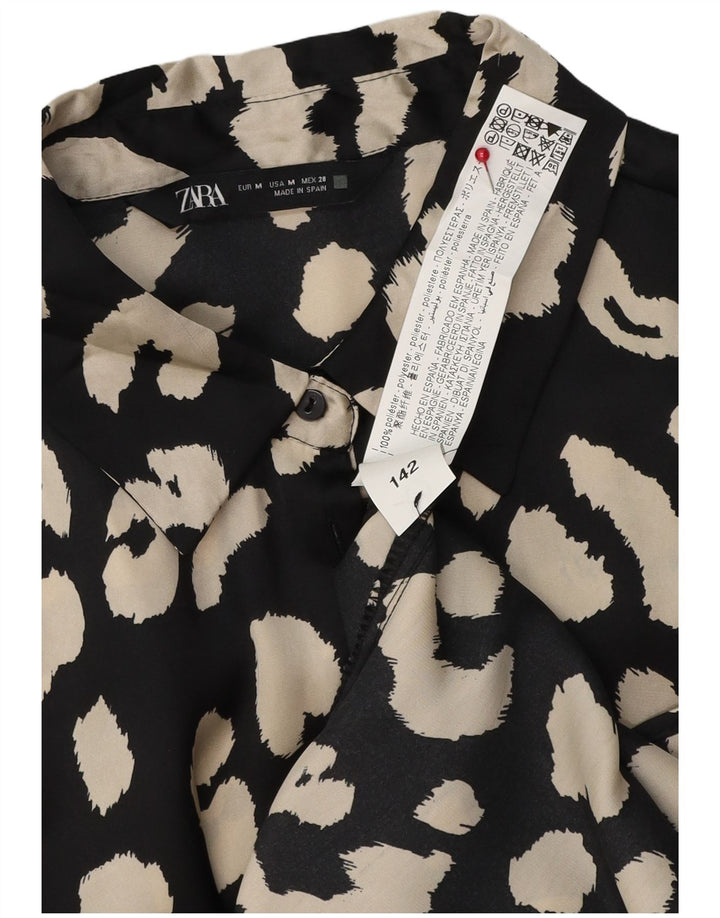 Zara Damen-Hemdbluse UK 14 Mittelschwarzes Polyester mit Animal-Print