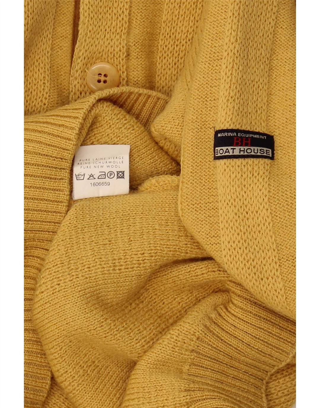 Boat House Herren-Pullover mit Knopfkragen, Größe 52, groß, gelbe Schurwolle
