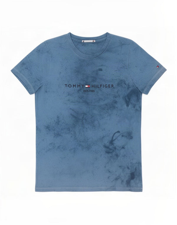 Tommy Hilfiger Damen T-Shirt Top UK 12 Mittelblaue Batik-Baumwolle