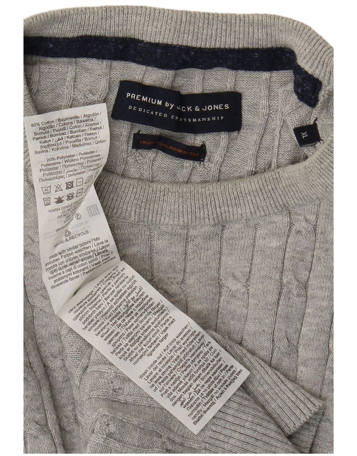 JACK & JONES Herren-Pullover mit Rundhalsausschnitt, XL, graue Baumwolle