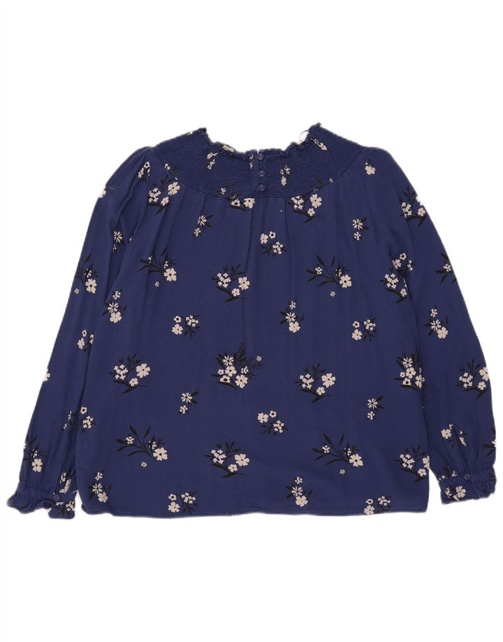 Marks & Spencer Langarm-Blusenoberteil für Damen, UK 12, mittleres Marineblau mit Blumenmuster