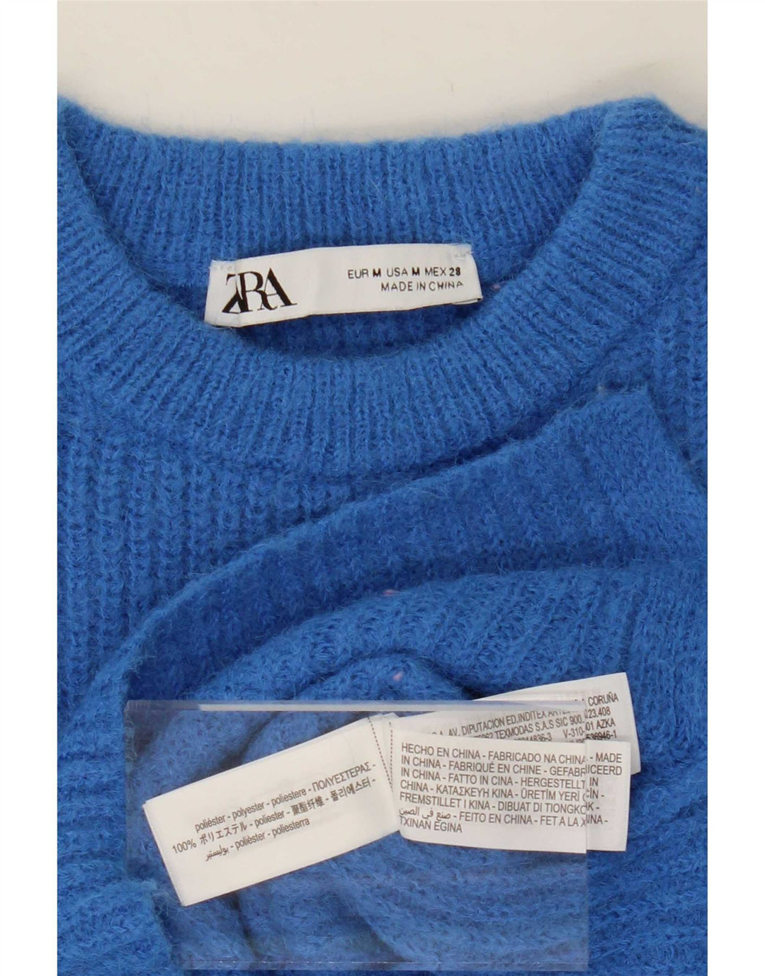 Zara Damen Crop Crew Neck Pullover Pullover UK 14 Mittelblaues Polyester
