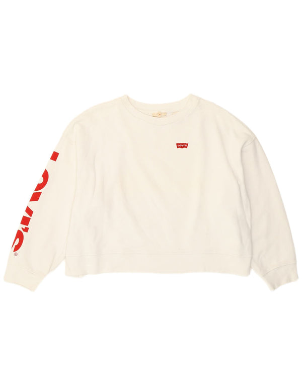 Levi's Womens Oversized Graphic Crop Sweatshirt Jumper UK 10 Small White