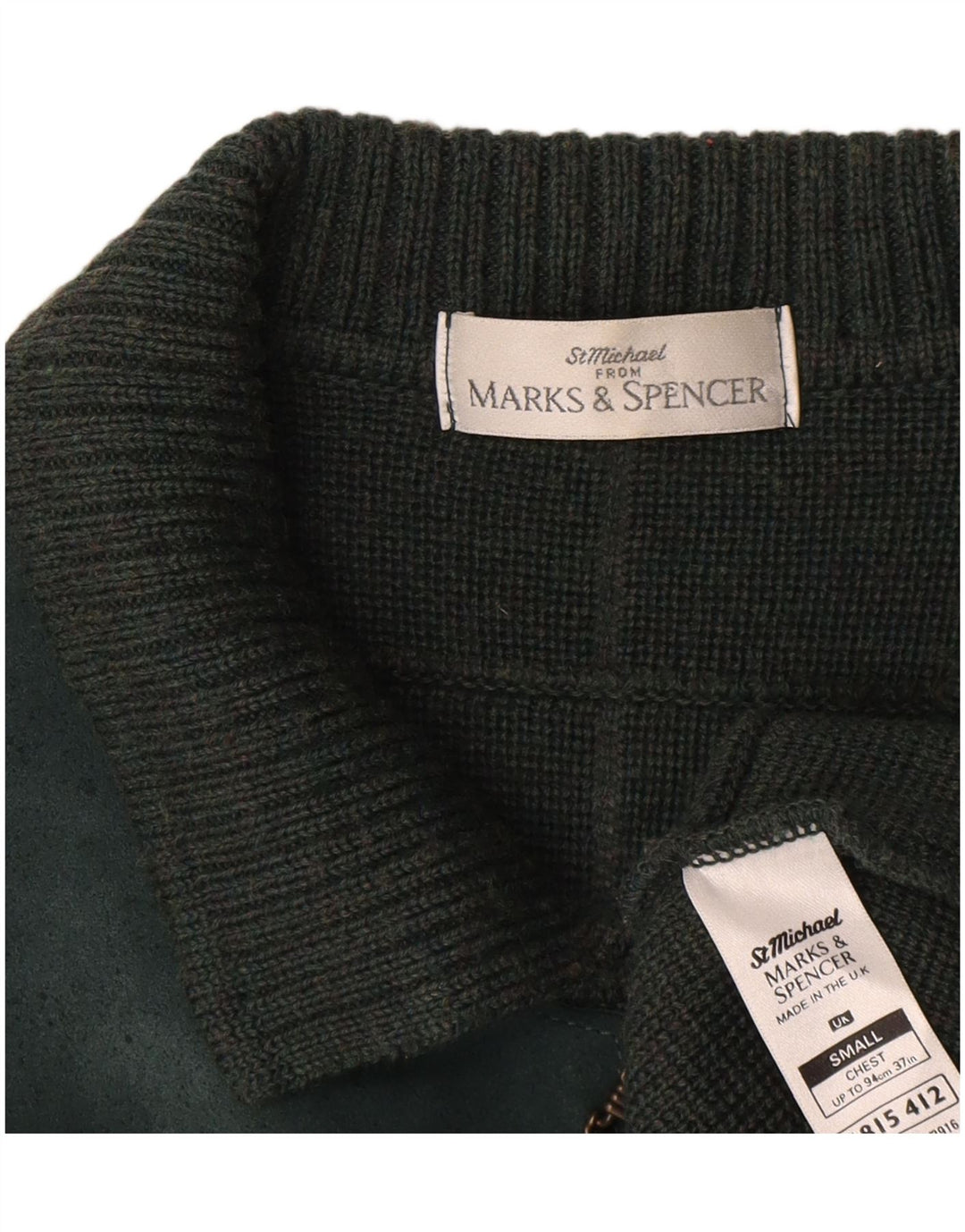 Marks & Spencer Herren-Cardigan-Pullover „St. Michael“ aus Wolle mit kleinem grünem Karomuster