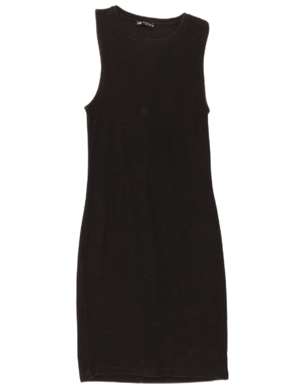 Zara Damen Ärmelloses Etuikleid UK 12 Medium Schwarz
