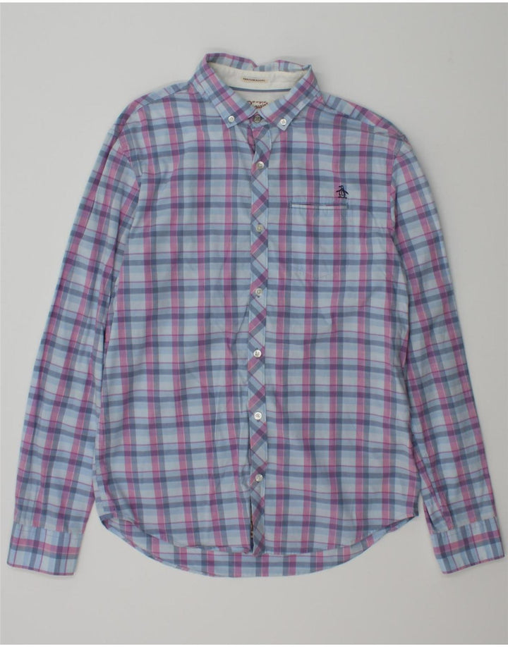 PENGUIN Mens Heritage Slim Fit Shirt Medium Blue Check Vintage Penguin and Second-Hand Penguin from Messina Hembry 