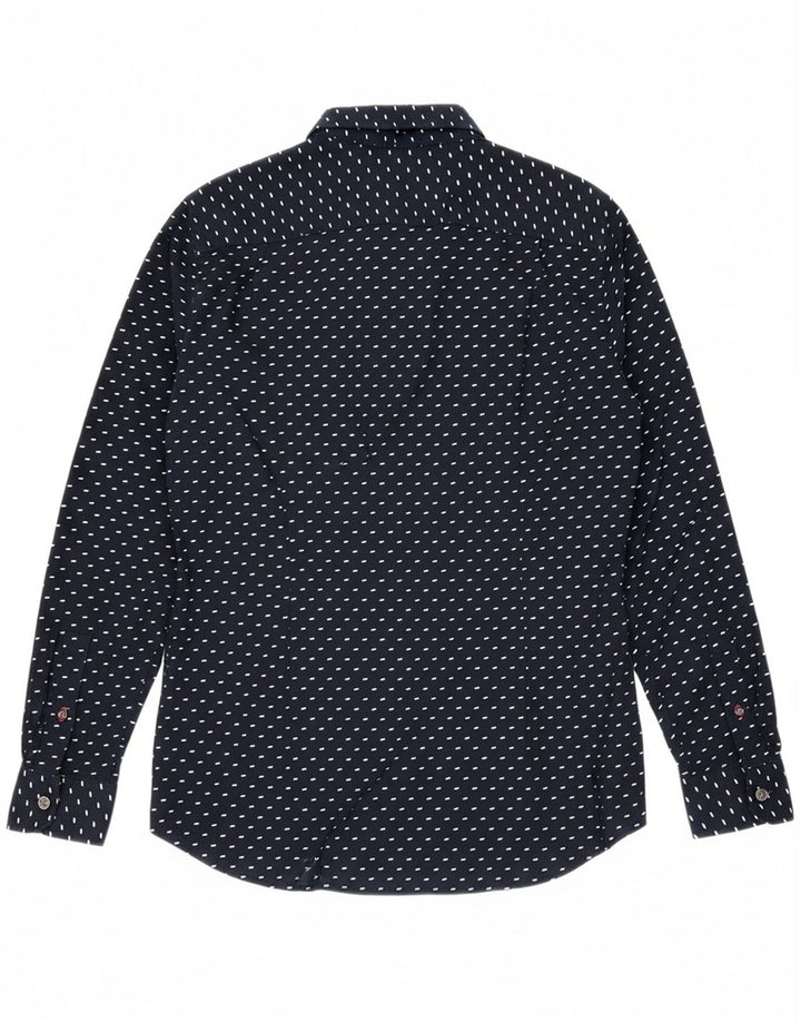 TOMMY HILFIGER Mens Slim Fit Shirt Medium Navy Blue Spotted Cotton