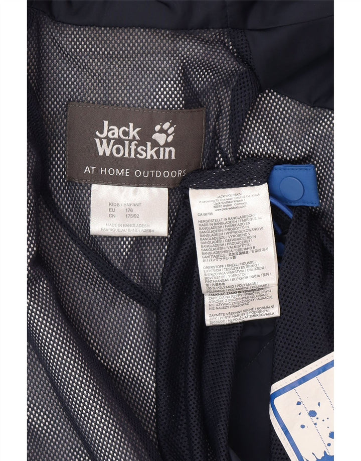 Jack Wolfskin Regenjacke für Jungen, 15–16 Jahre, blaues Colourblock-Polyamid