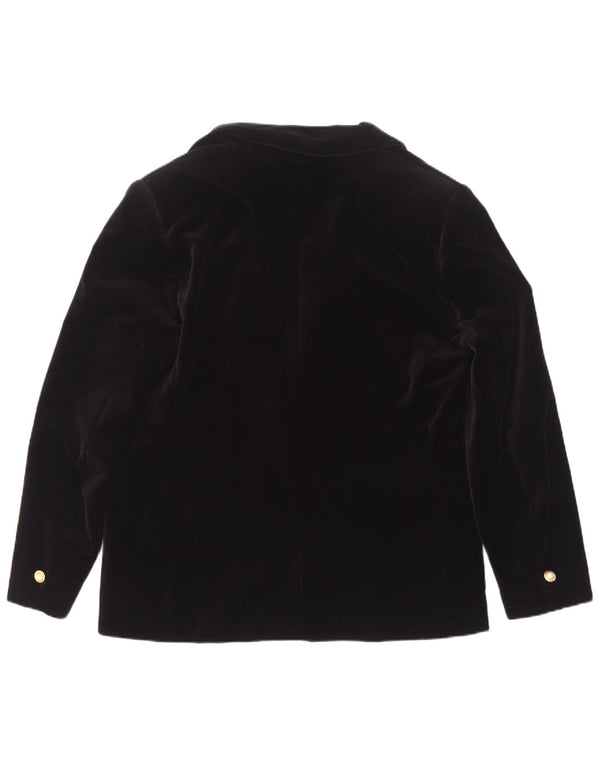 Vintage Damen 1 Knopf Samt Blazer Jacke IT 50 XL Schwarze Baumwolle