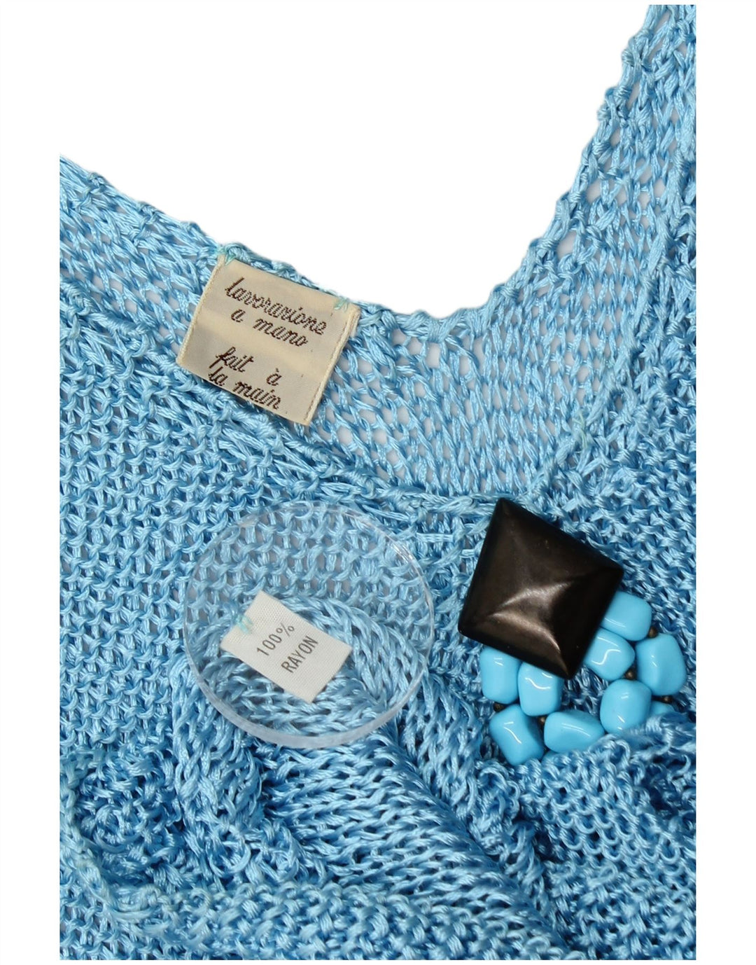 Vintage Damen Weste Tank Top UK 10 Small Blue Rayon
