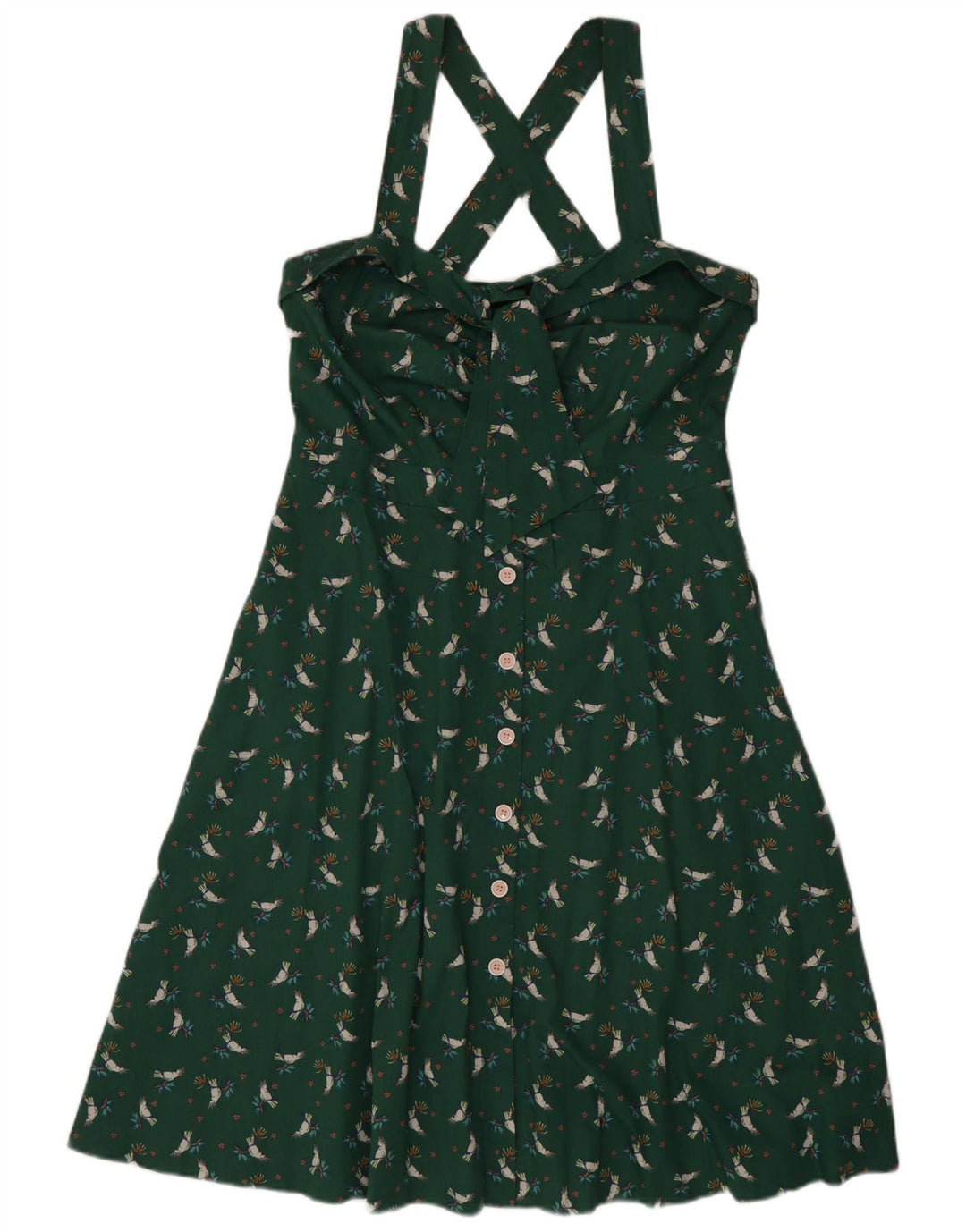 EDC Damen Neckholder-Kleid IT 42 Mittelgrüne geblümte Baumwolle