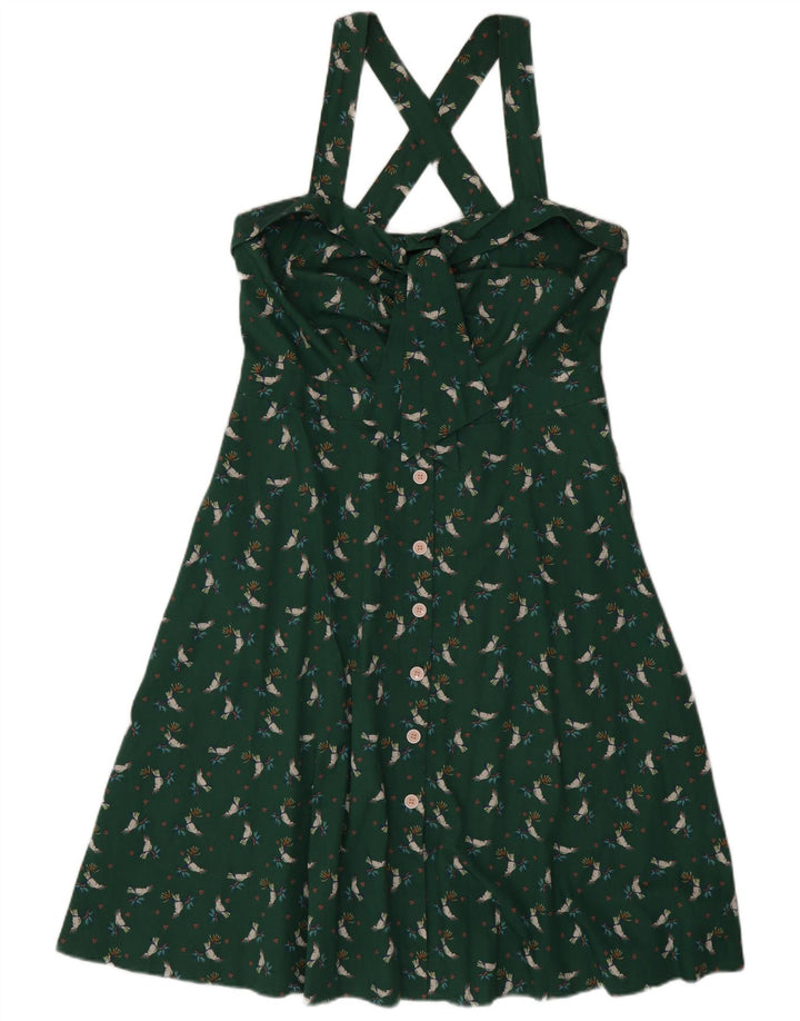 EDC Damen Neckholder-Kleid IT 42 Mittelgrüne geblümte Baumwolle