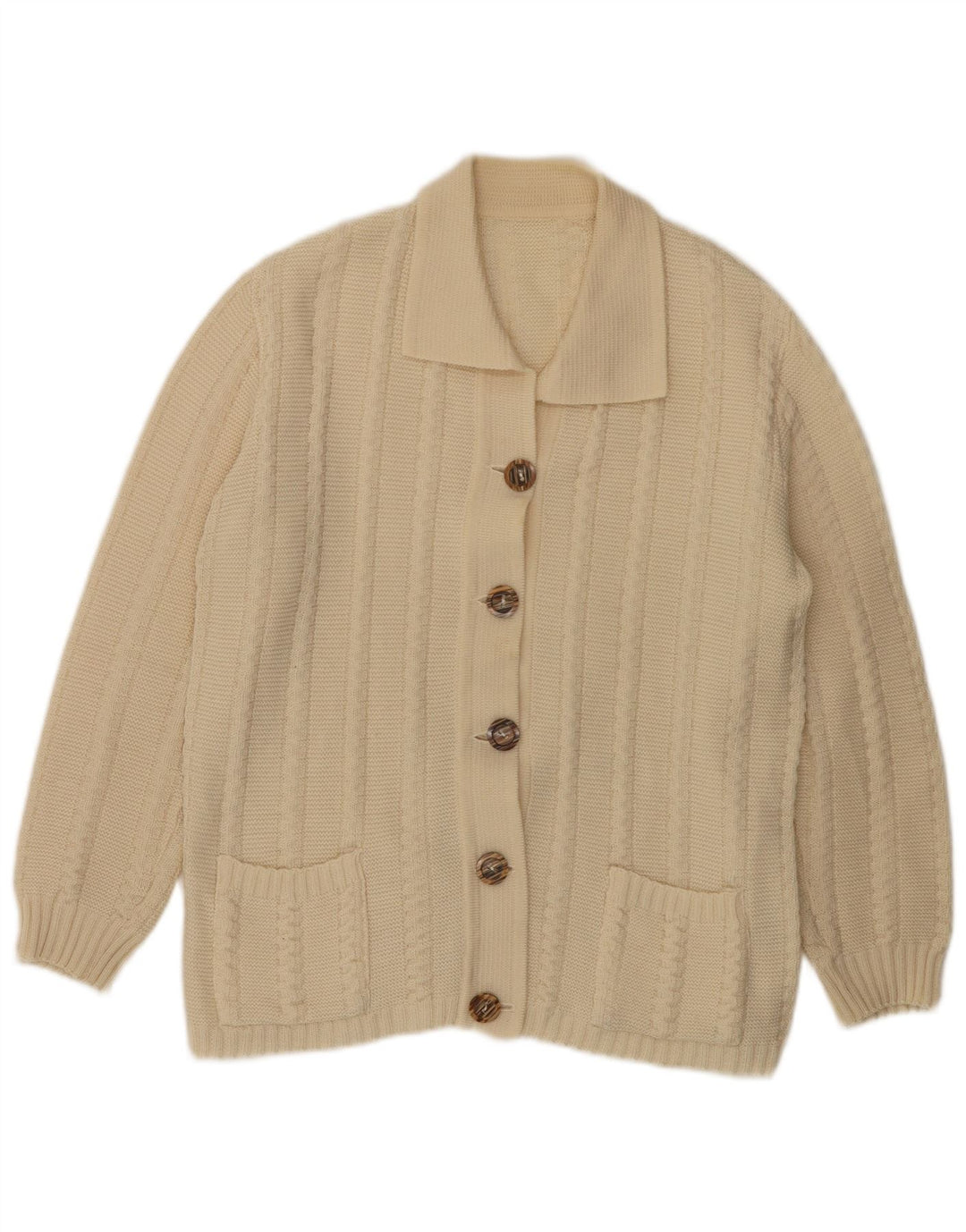 Vintage Damen Cardigan Pullover UK 16 Large Off White