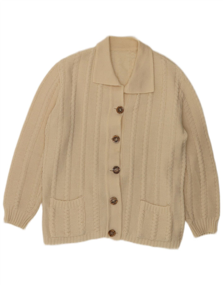 Vintage Damen Cardigan Pullover UK 16 Large Off White