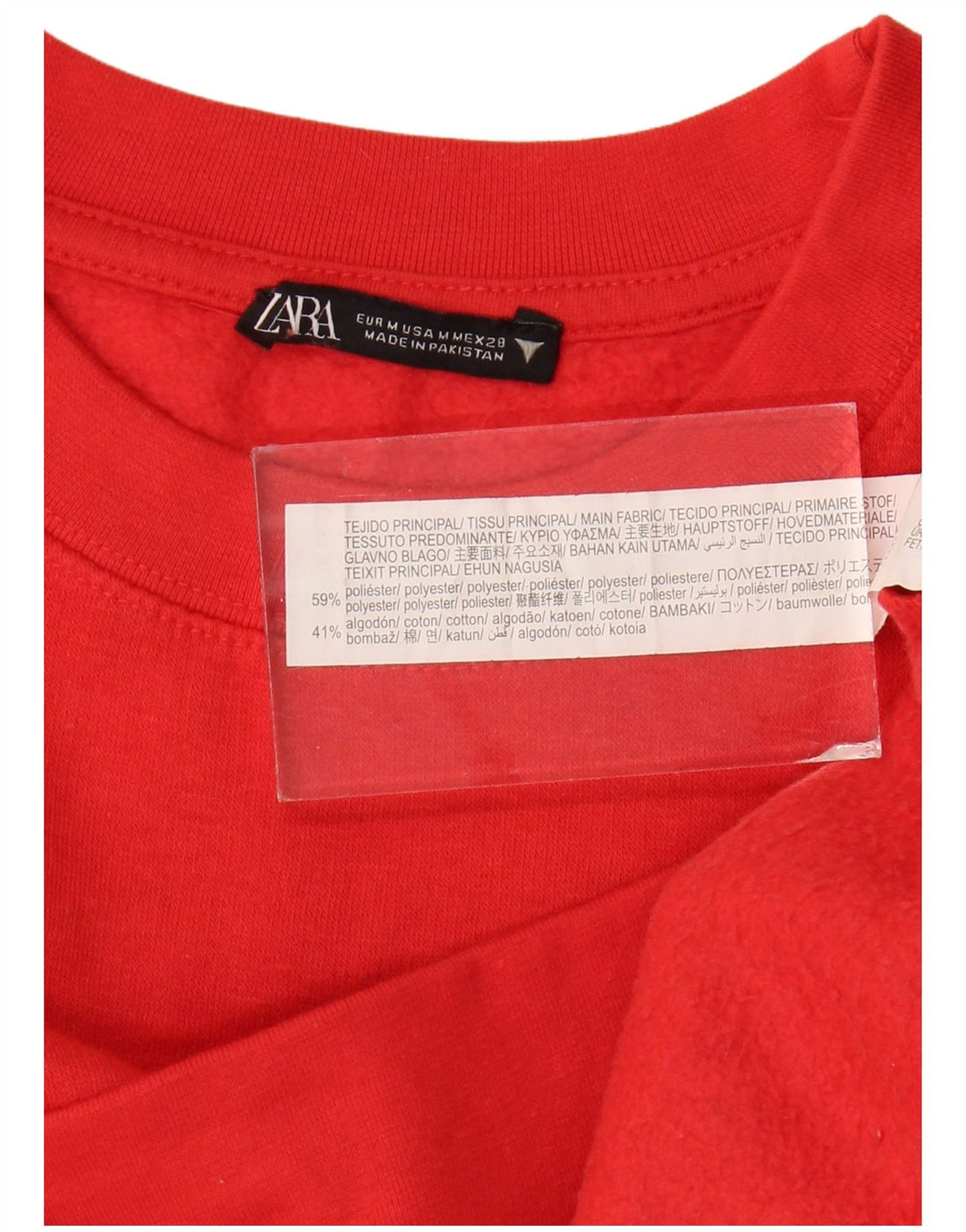 Zara Damen Crop Sweatshirt Pullover UK 14 Mittelrotes Polyester